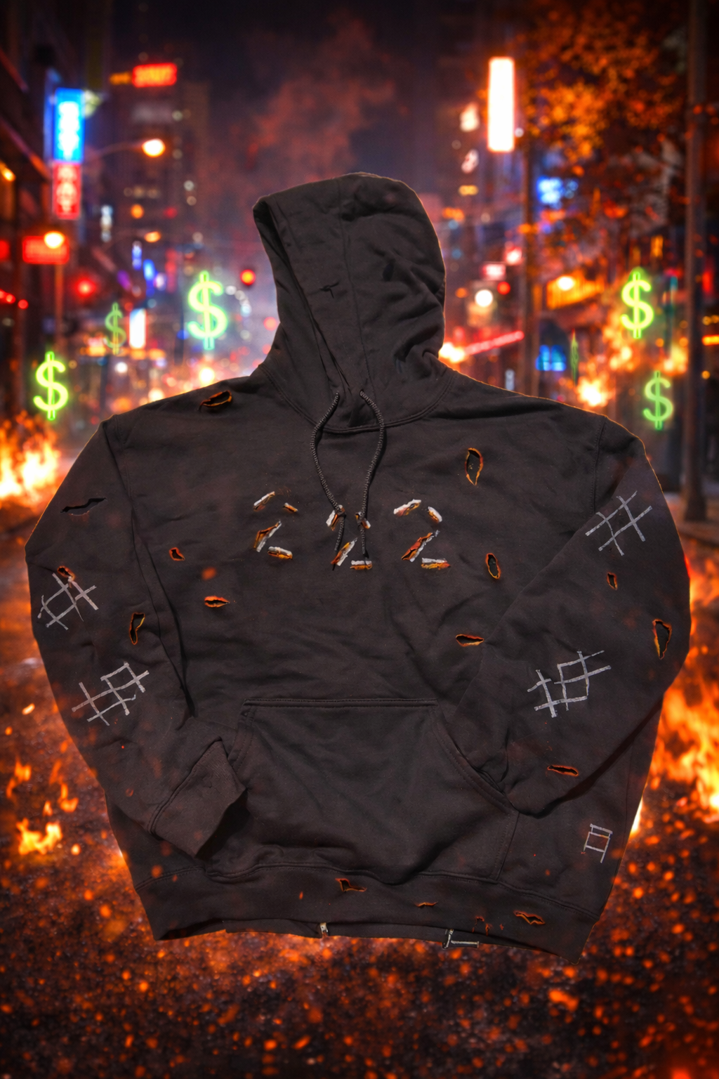 "BROKEN NOT BROKE $$$" - HOODIE (1 OF 1) GLOW IN THE DARK*