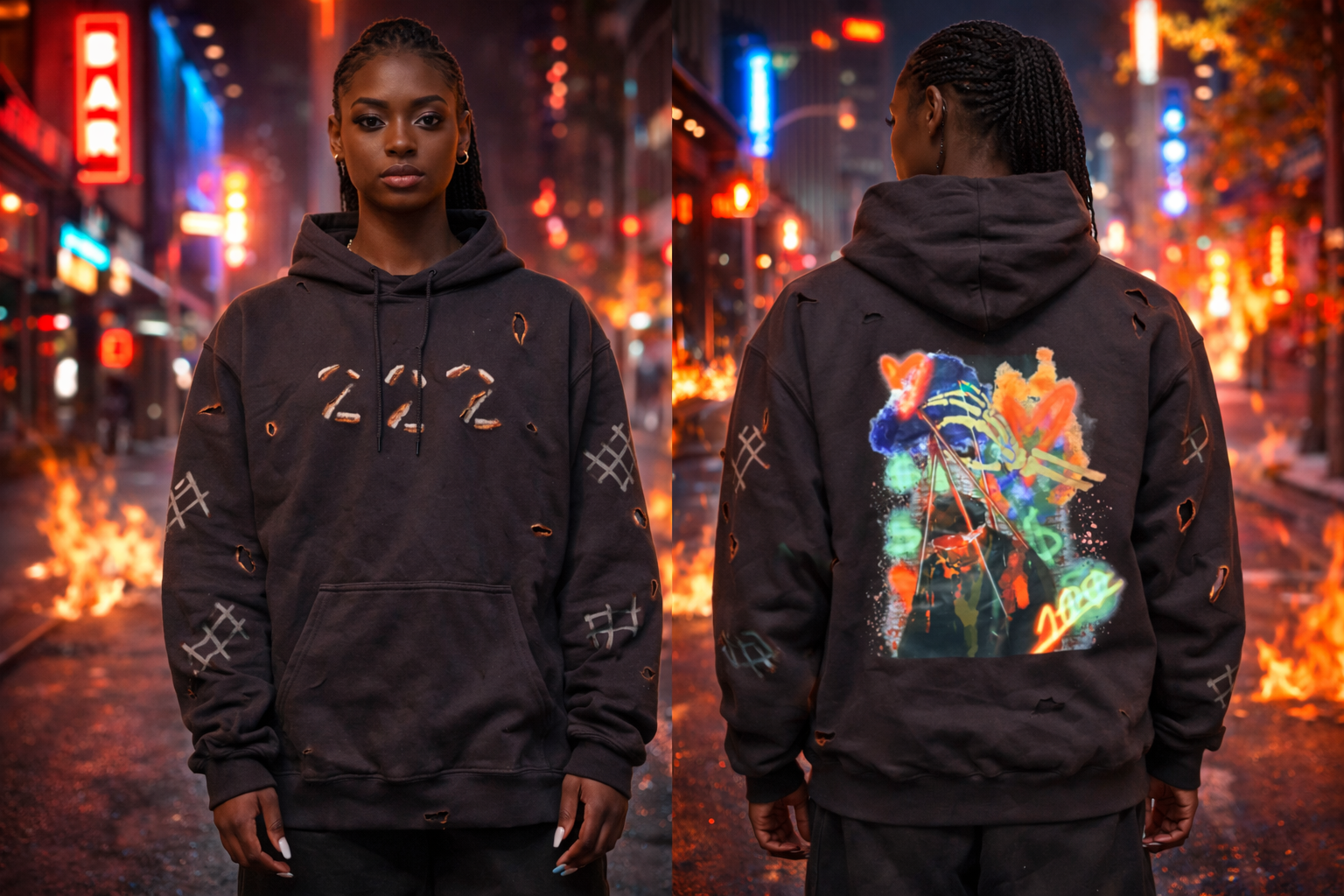 "BROKEN NOT BROKE $$$" - HOODIE (1 OF 1) GLOW IN THE DARK*