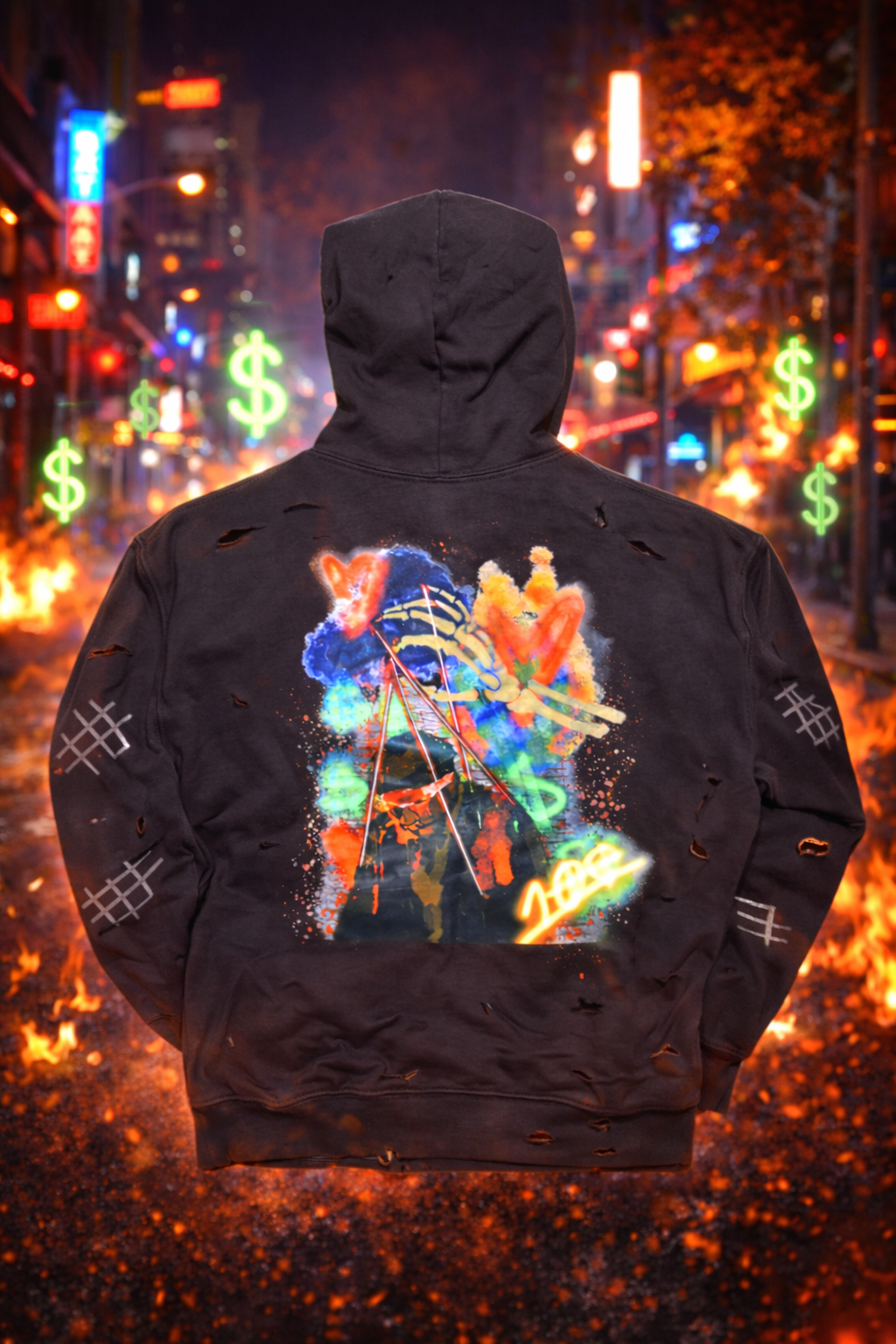 "BROKEN NOT BROKE $$$" - HOODIE (1 OF 1) GLOW IN THE DARK*